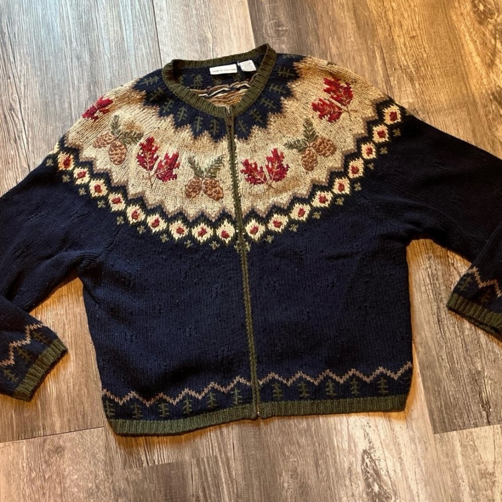 Croft & Barrow Vintage Pinecone Leaf Fall Sweater Jacket